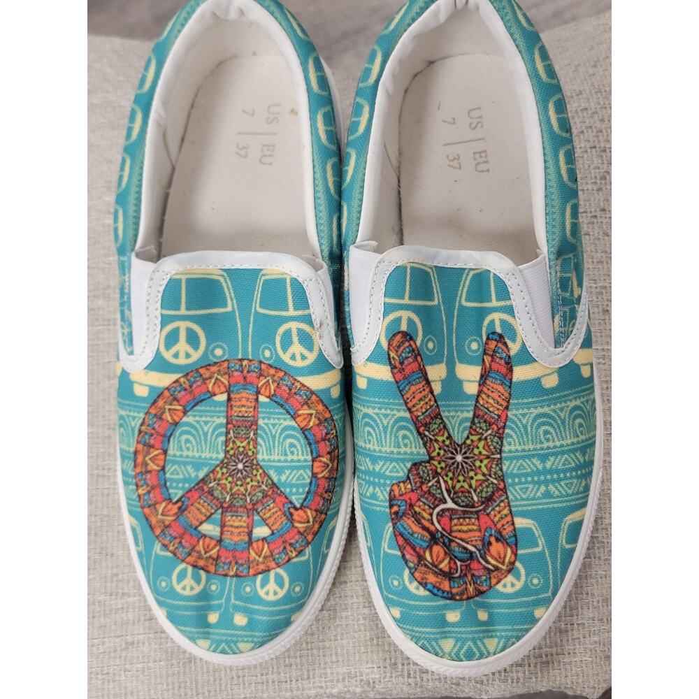PEACE SIGN Hippie Boho Shoes Sz 7 EU 37  0082